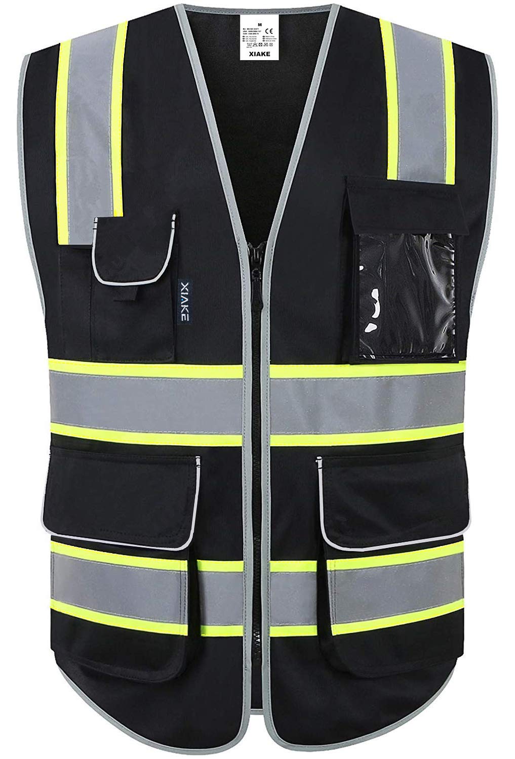 XIAKE Multiple Pockets Class 2 High Visibility Reflective Safety Vest Men Women Work Construction Vest Meets ANSI Standards