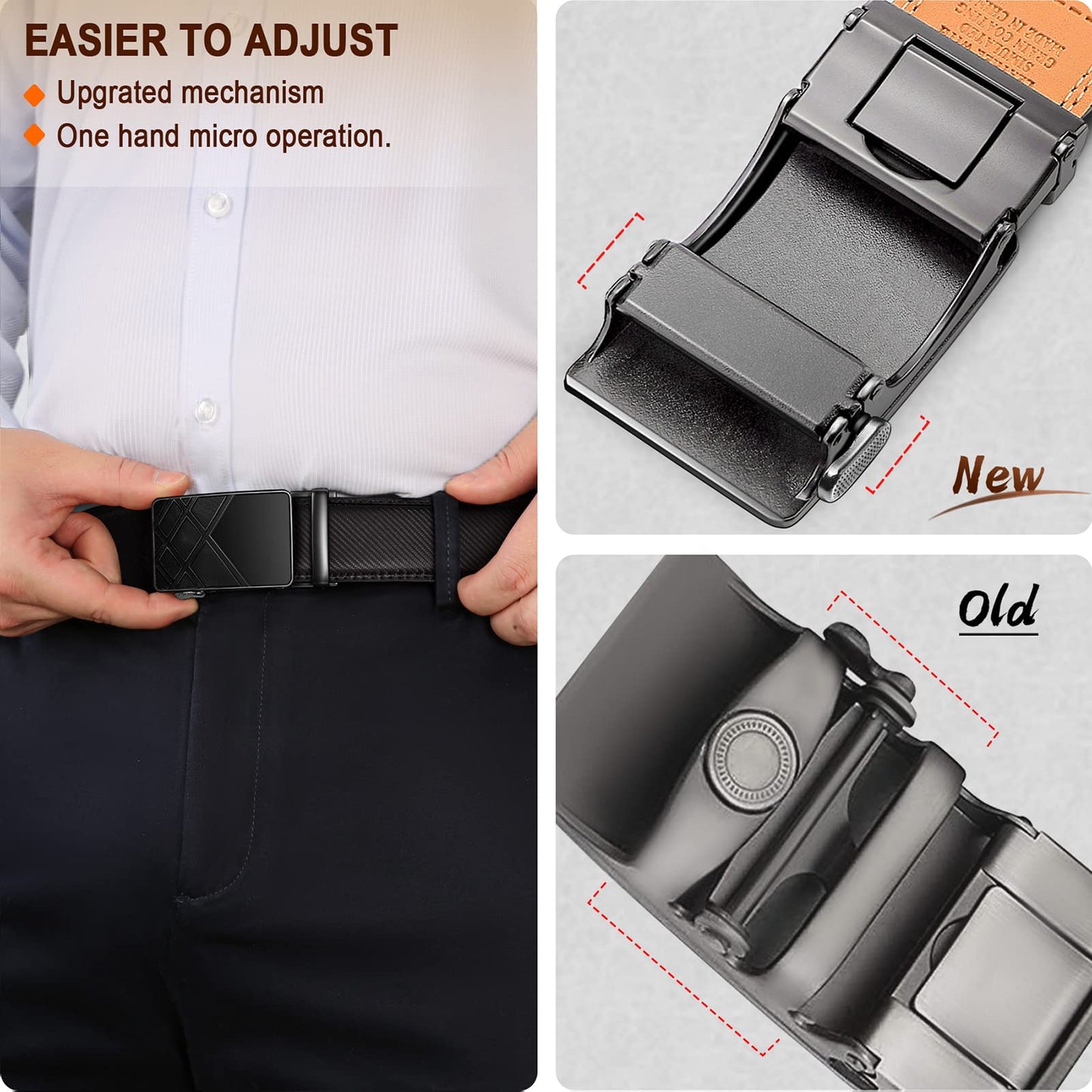 BULLIANT Men's Belt,Slide Ratchet Belt For Gift Men Dress Pant Shirt Oxfords,Trim To Fit