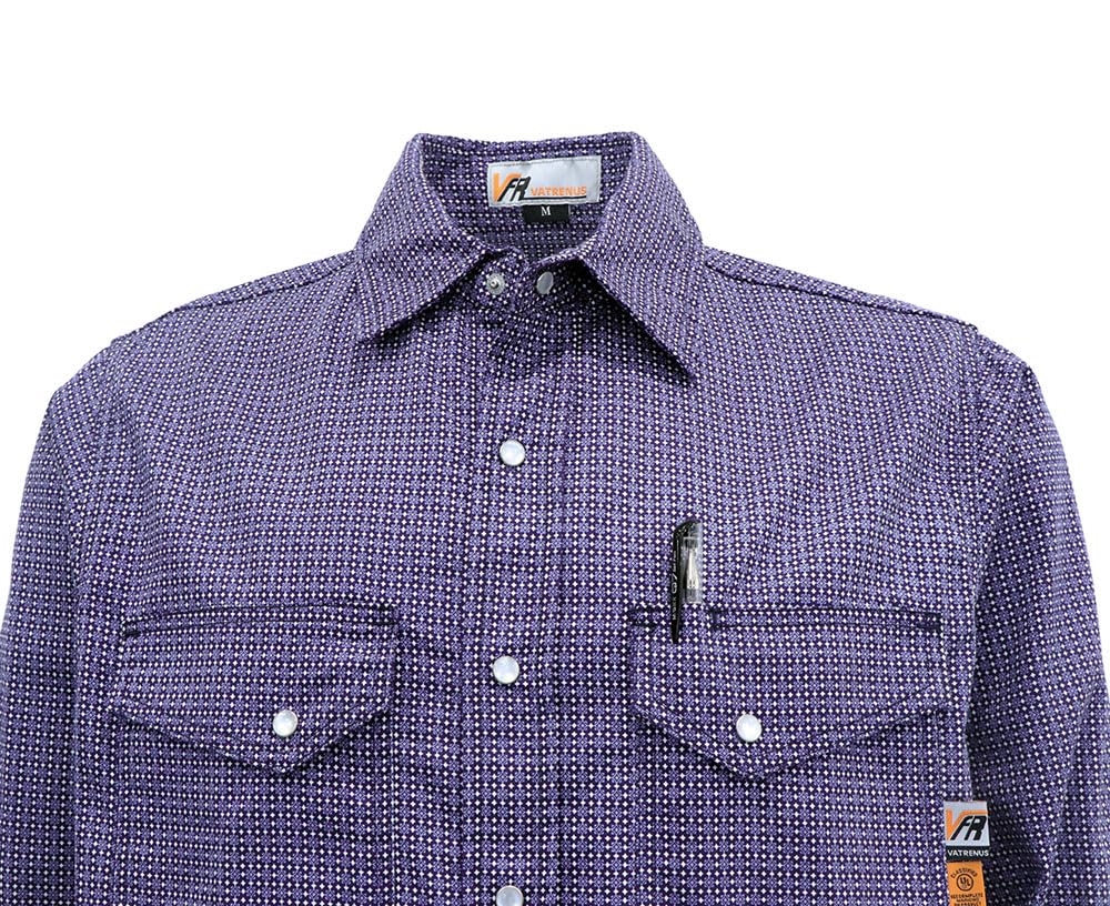 FR Shirts for Men Print Plaid 6.5oz Flame Resistant 100% Cotton Men's Pre-Washed Fire Retardant Work Shirt