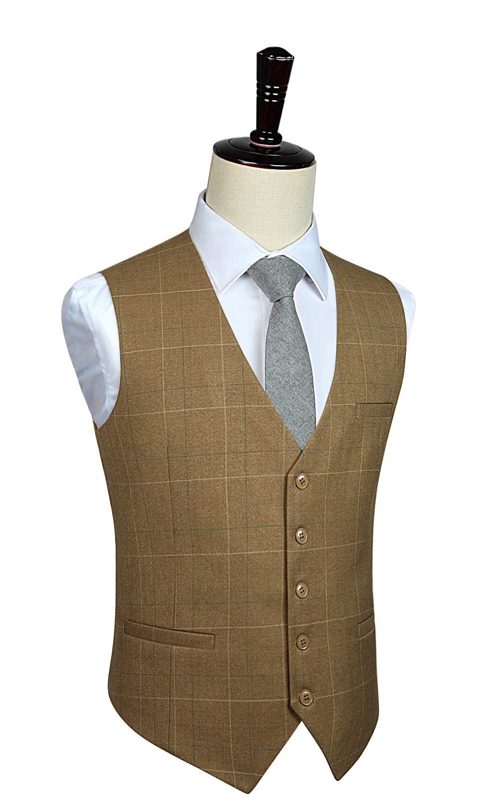 HISDERN Men's Suit Vest Plaid Dress Vest for Men Slim Fit Formal Business Waistcoat Tuxedo V-Ncek Solid Vest for Wedding