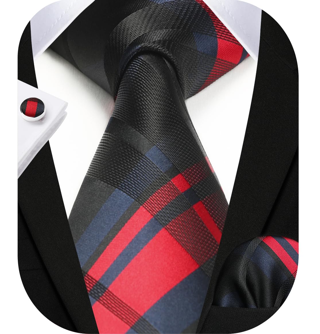 HISDERN Mens Ties Set Stripe Plaid Ties for Men and Pocket Square Cufflinks Formal Silk Necktie Wedding Business