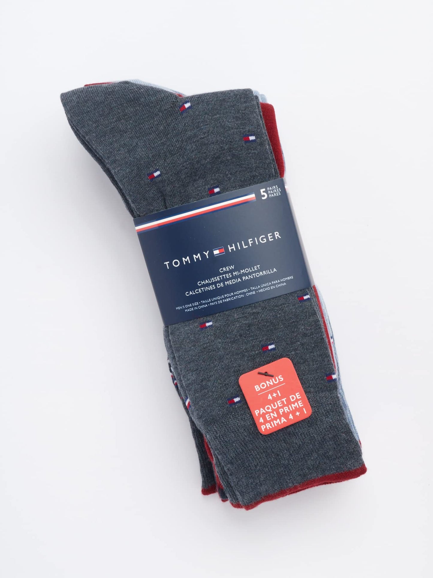 Tommy Hilfiger Men's Dress Socks - 5 Pack Lightweight Patterned Comfort Crew Socks for Men - Mens Long Work Socks (Size 7-12)