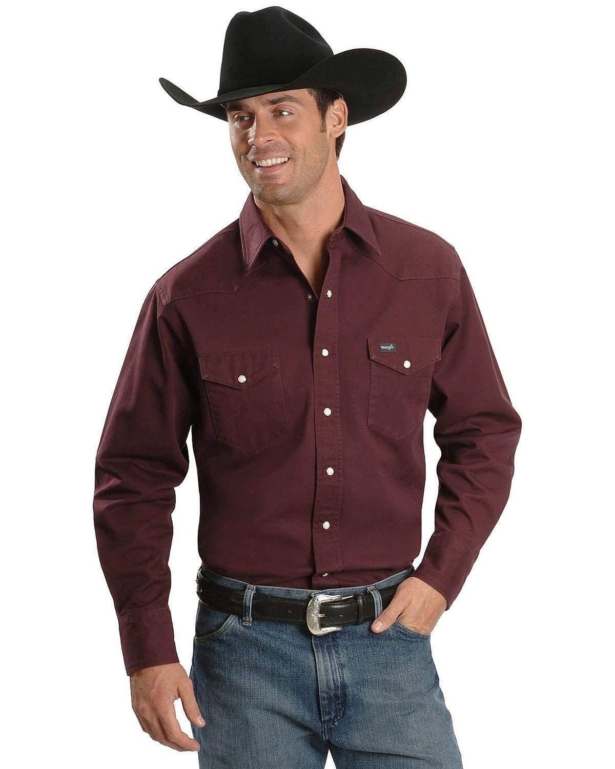 Wrangler Mens Cowboy Cut Firm Finish Long Sleeve Western Snap Solid Work Shirt