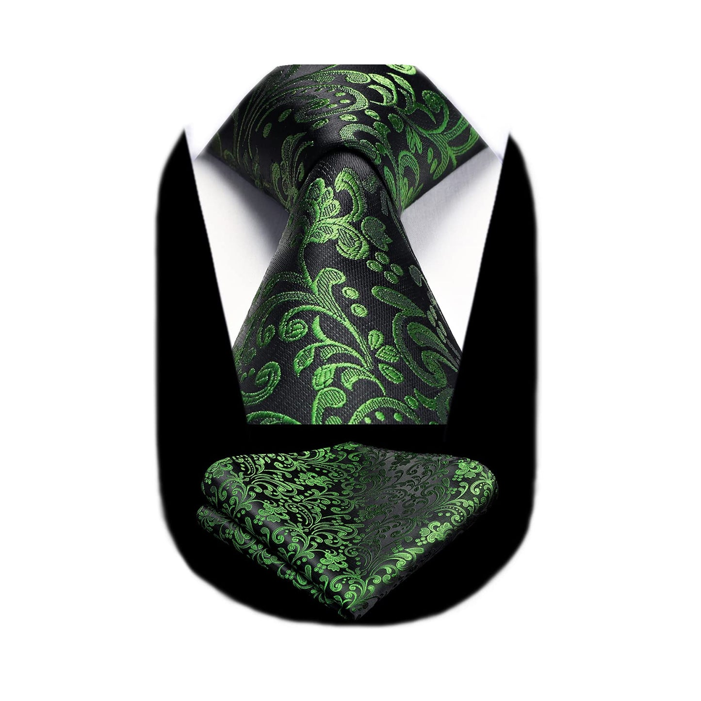 Men Floral Ties Woven Classic 3.4" NeckTie Set Formal Tie Pocket Square for Wedding with Handkerchief