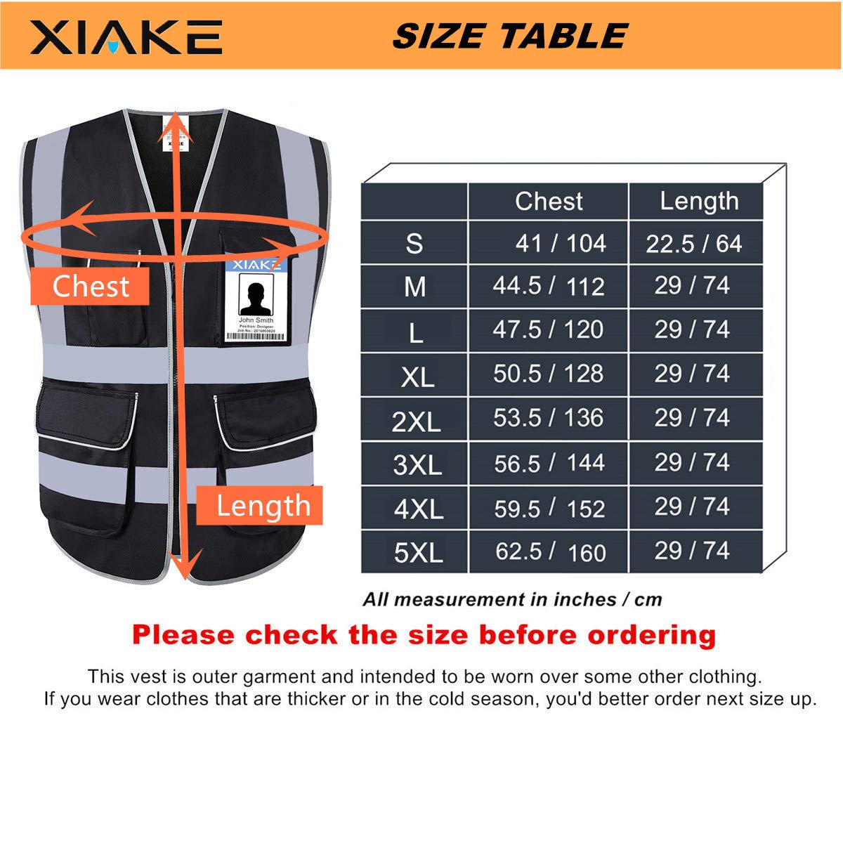 XIAKE Multiple Pockets Class 2 High Visibility Reflective Safety Vest Men Women Work Construction Vest Meets ANSI Standards