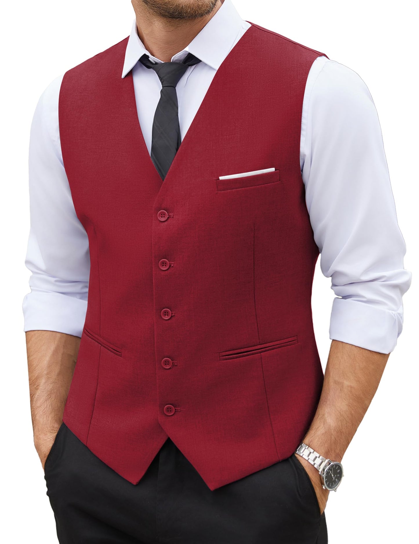 COOFANDY Men's Casual Dress Suit Vest Slim Fit Business Formal Waistcoat Vest