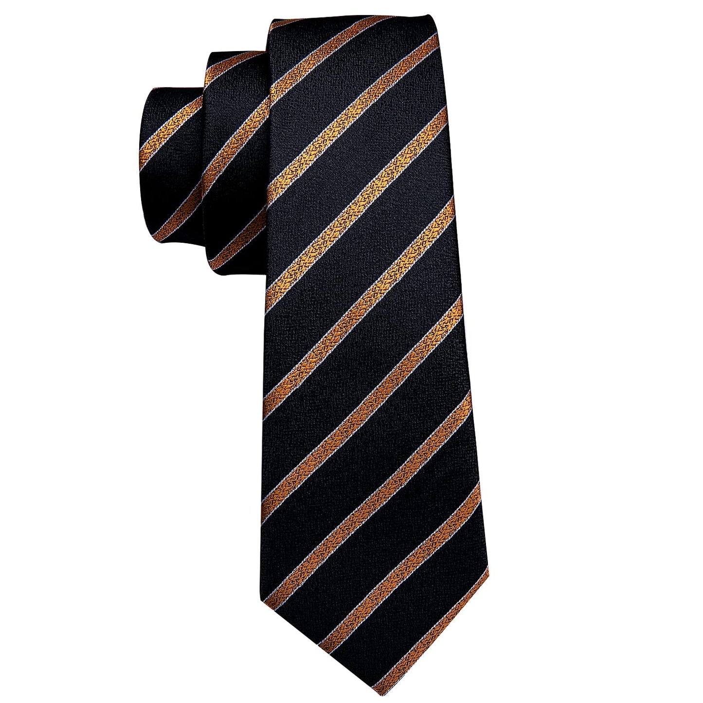 Barry.Wang Stripe Men Ties Set Classic WOVEN Necktie with Handkerchief Cufflinks Formal