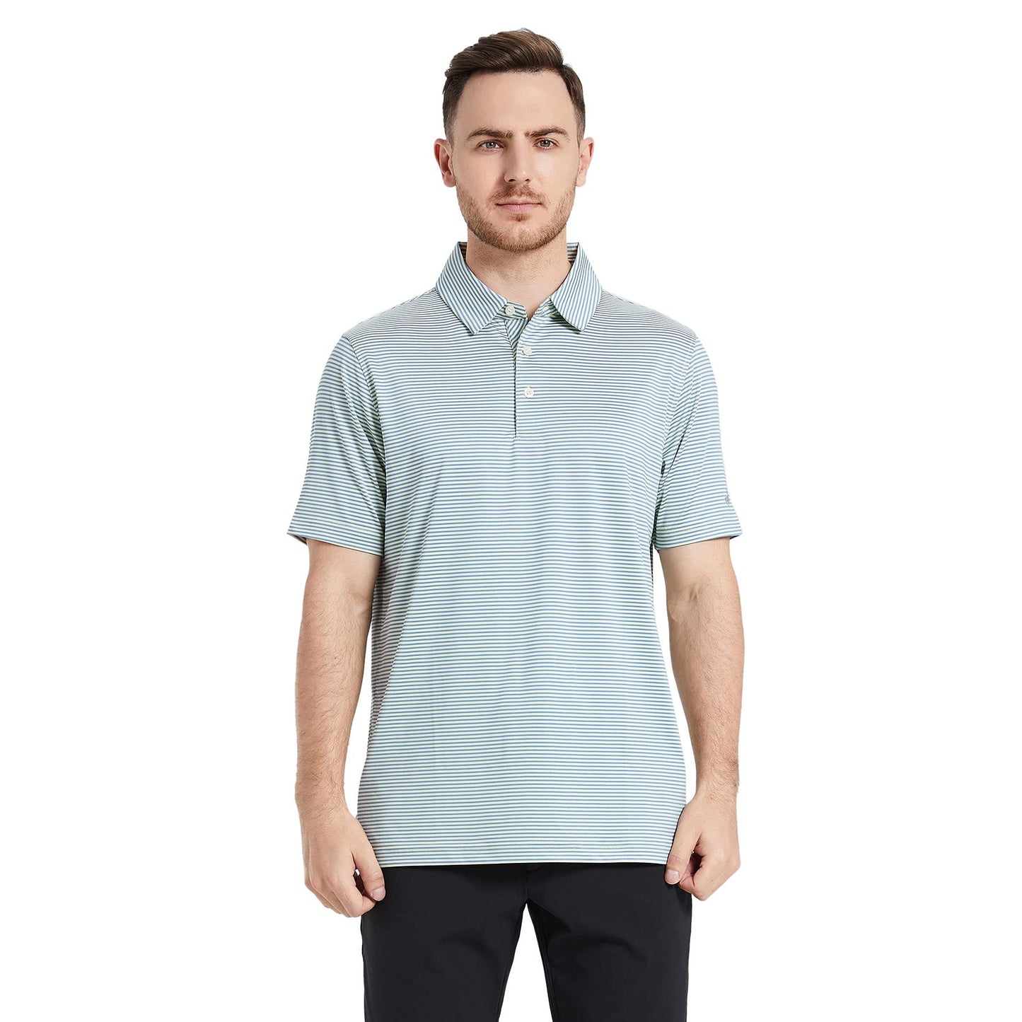 Men's Golf Polo Shirts Short Sleeve Striped Performance Moisture Wicking Dry Fit Golf Shirts for Men