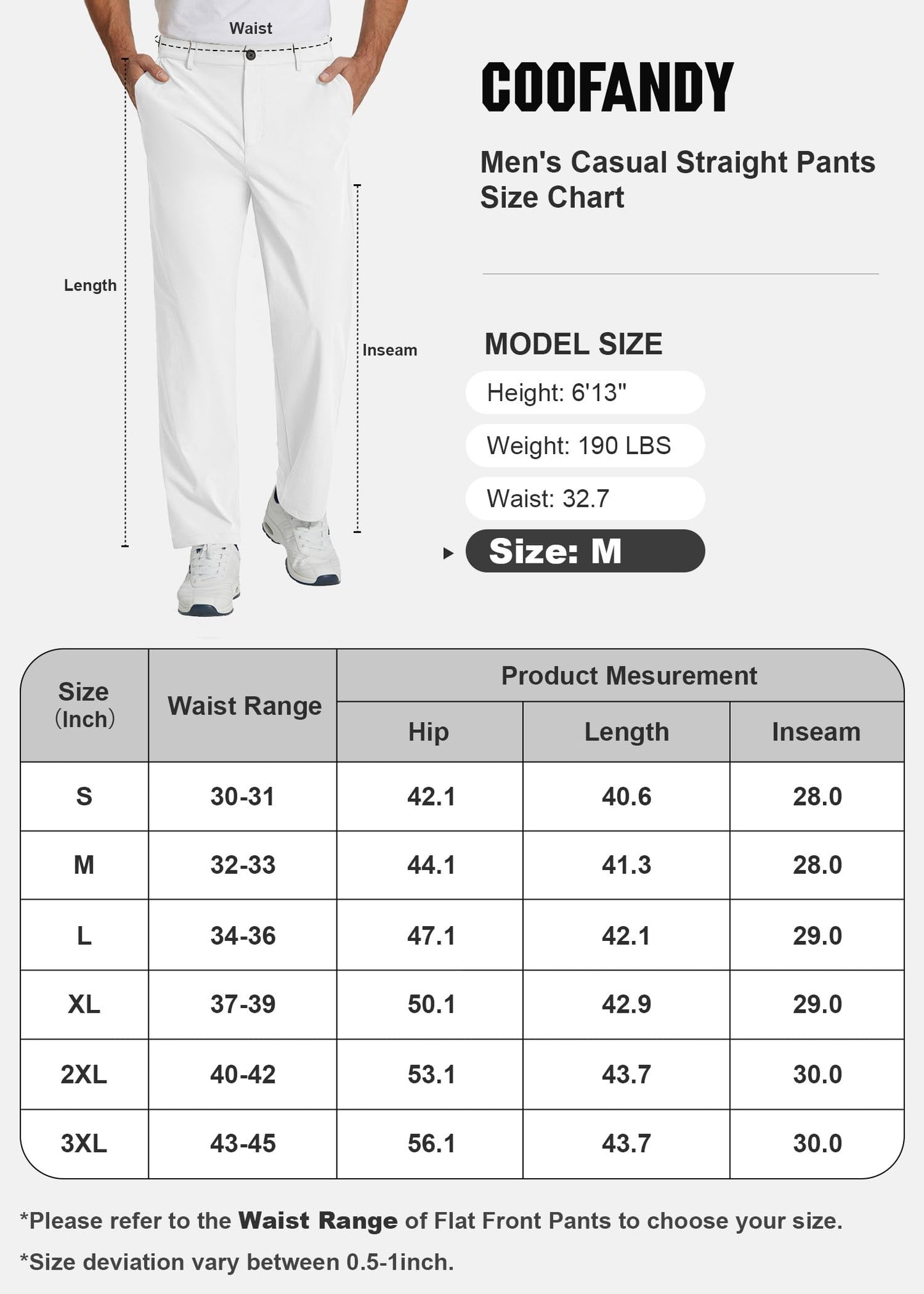 COOFANDY Men's Casual Pants Classic Fit Flat Front Pants Lightweight Elastic Waist Golf Trousers with Pockets