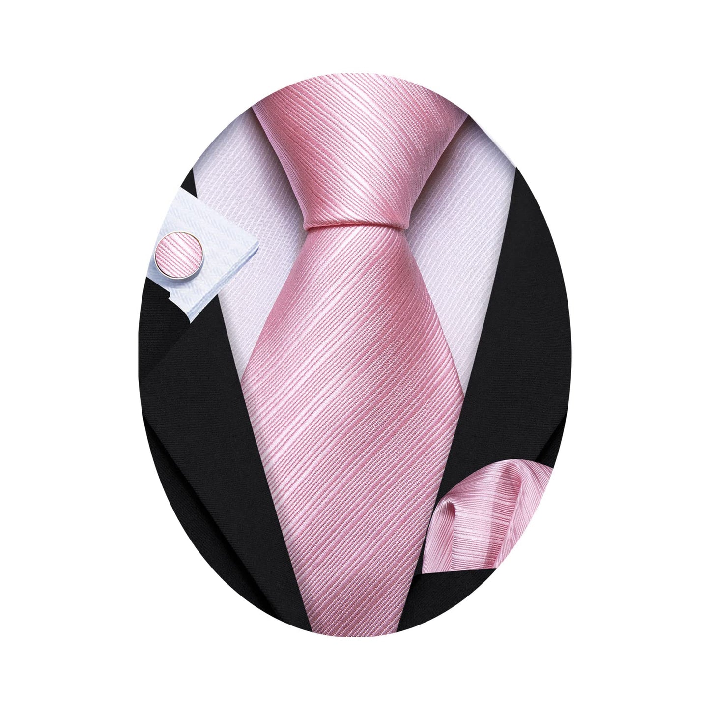 Barry.Wang Stripe Men Ties Set Classic WOVEN Necktie with Handkerchief Cufflinks Formal