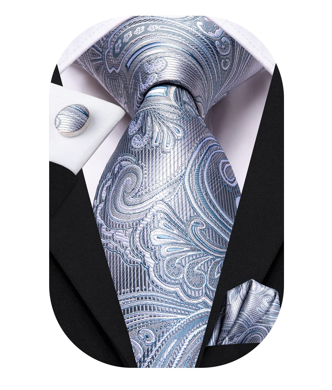 Hi-Tie Silk Paisley Ties for Men Necktie Pocket Square Cufflinks Set Foral Tie Sets Formal Business