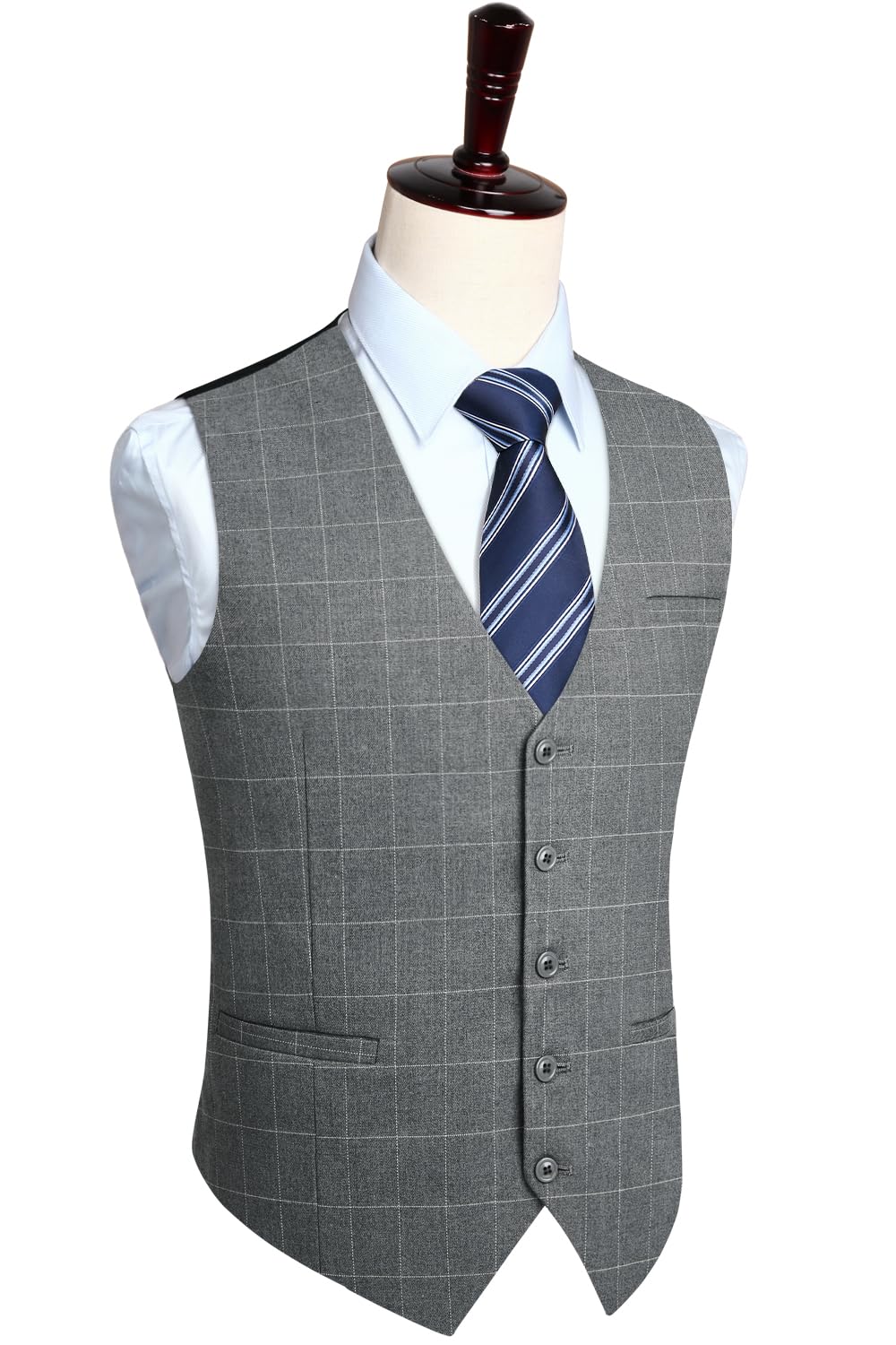 HISDERN Men's Suit Vest Business Plaid Formal Dress Waistcoat Slim Fit Vests for Men with 3 Pocket for Suit or Tuxedo