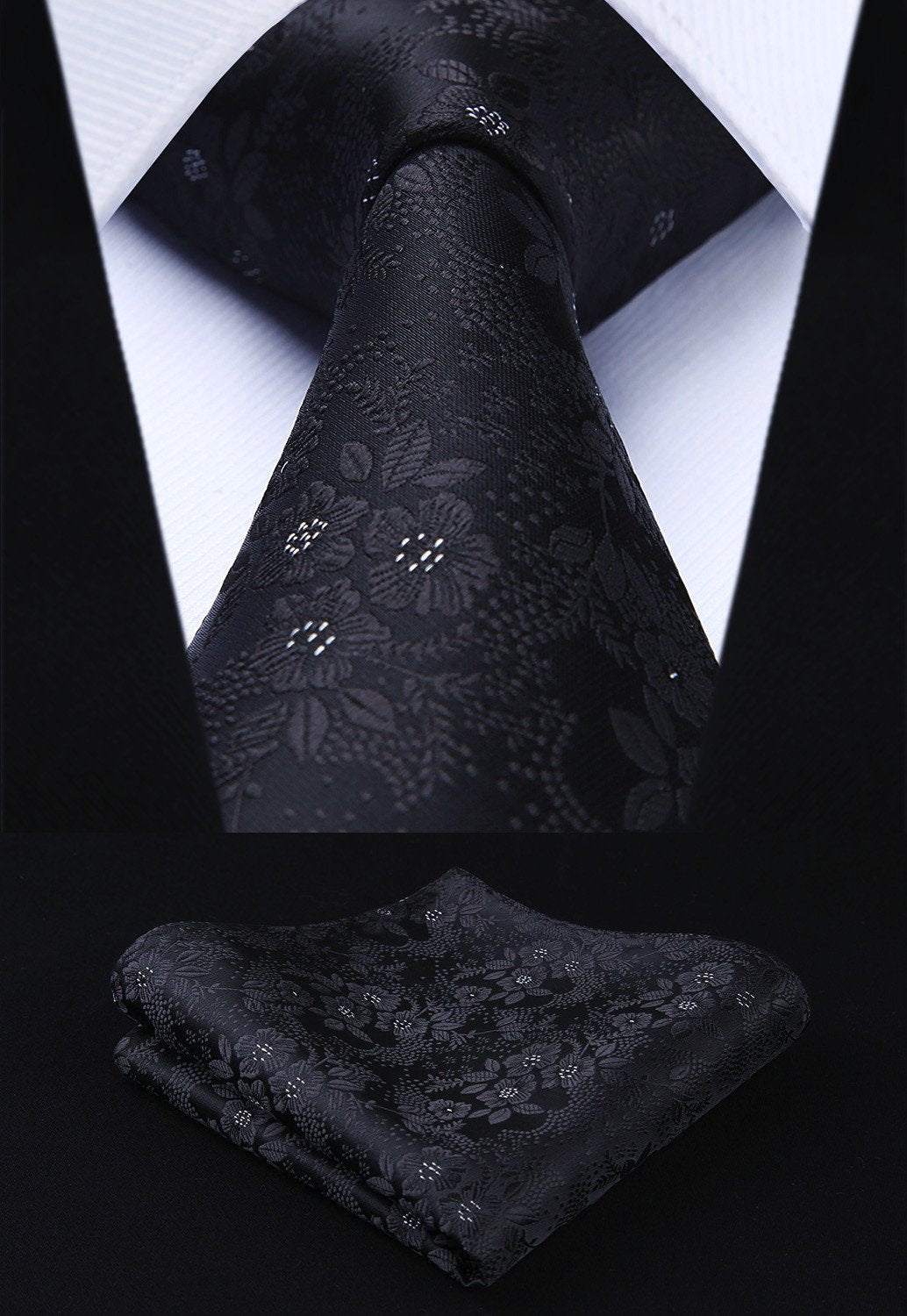 Men Floral Ties Woven Classic 3.4" NeckTie Set Formal Tie Pocket Square for Wedding with Handkerchief