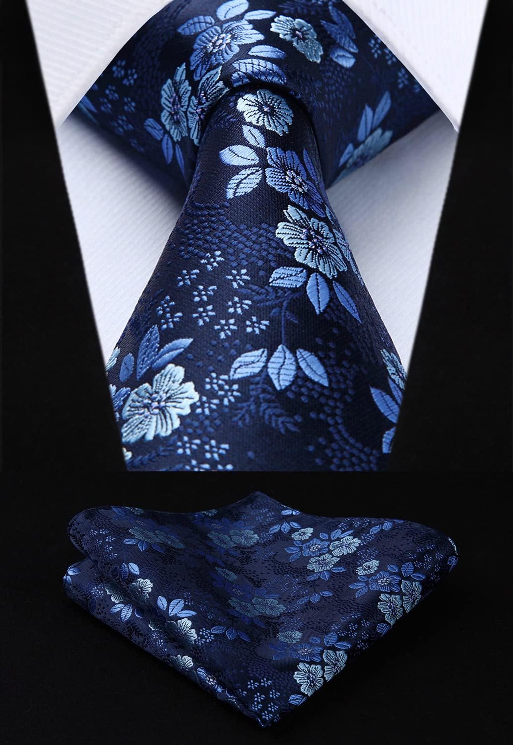 Men Floral Ties Woven Classic 3.4" NeckTie Set Formal Tie Pocket Square for Wedding with Handkerchief