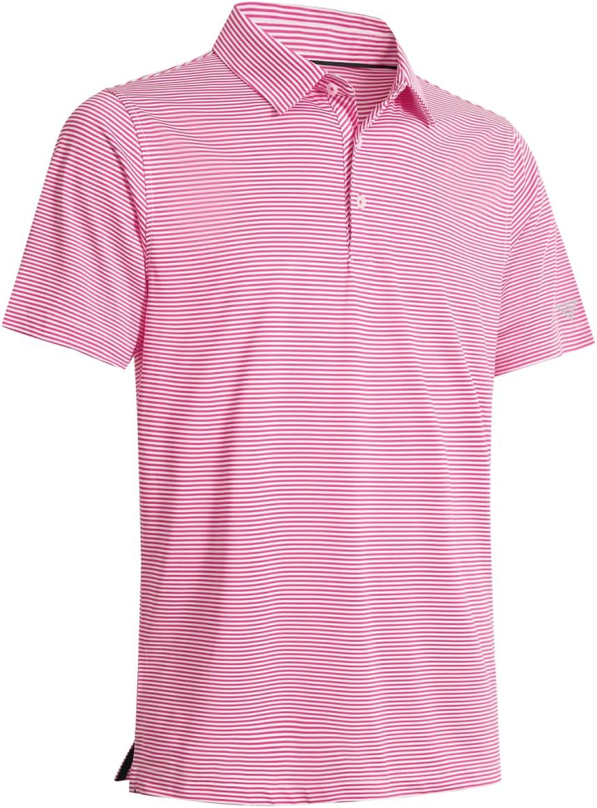 Men's Golf Polo Shirts Short Sleeve Striped Performance Moisture Wicking Dry Fit Golf Shirts for Men