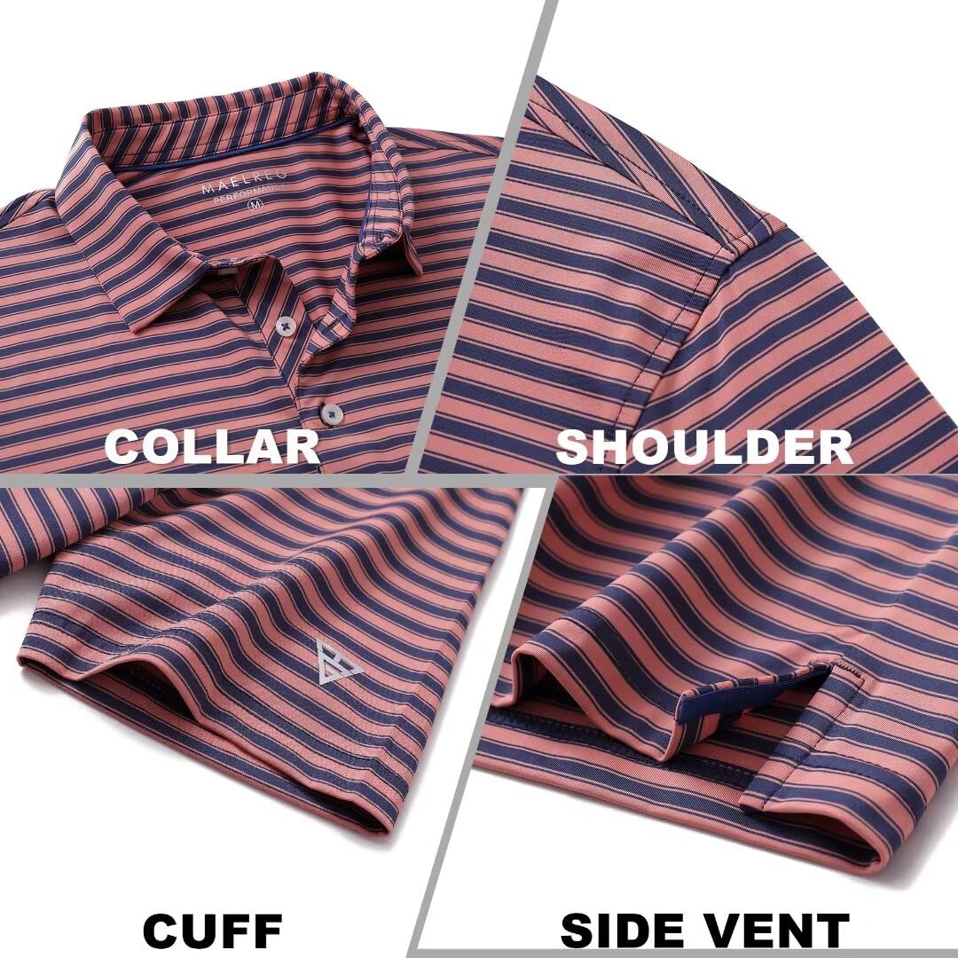 M MAELREG Golf Shirts for Men Short Sleeve Dry Fit Casual Striped Performance Moisture Wicking Collared Mens Polo Shirts