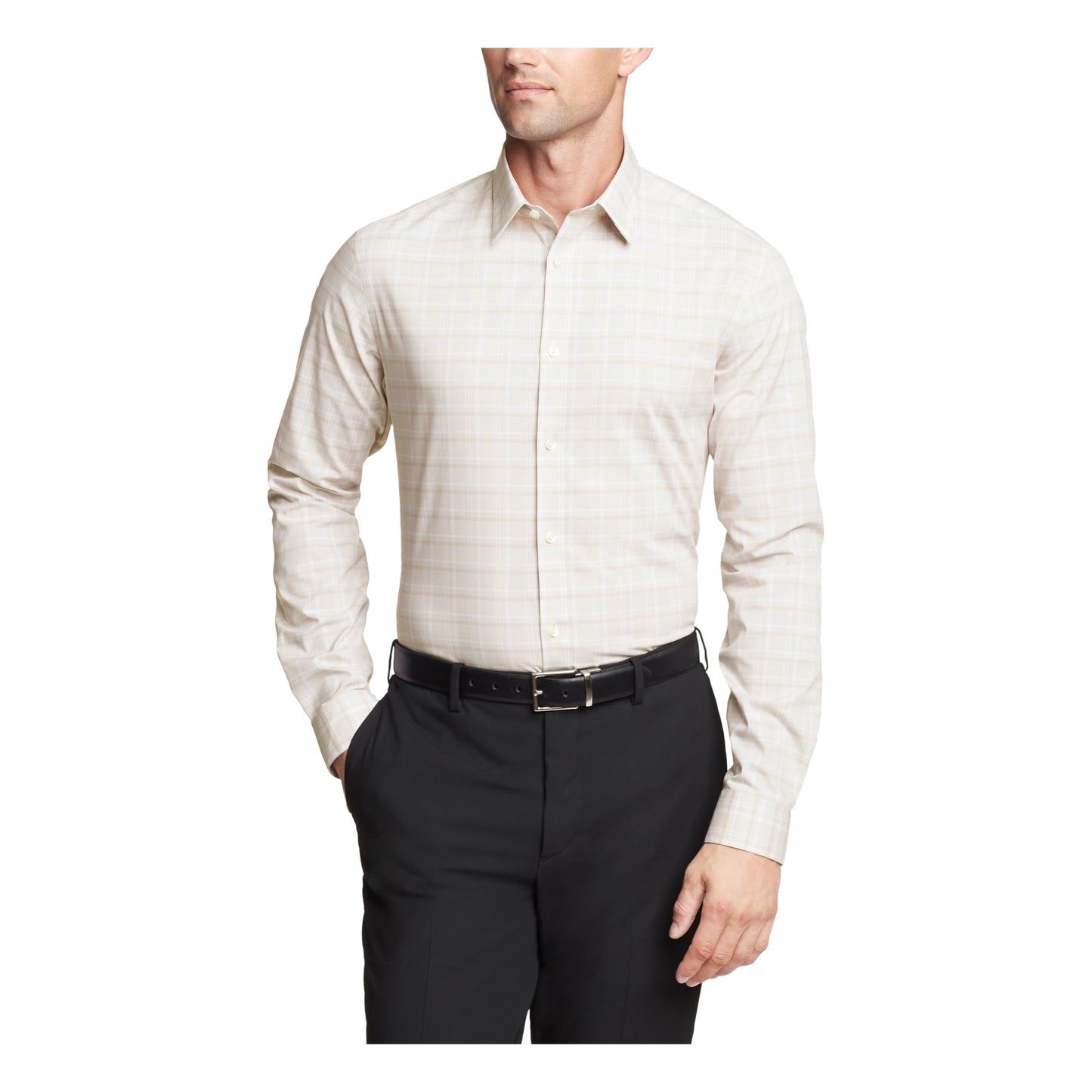 Calvin Klein Men's Non Iron Regular Fit Herringbone French Cuff Dress Shirt