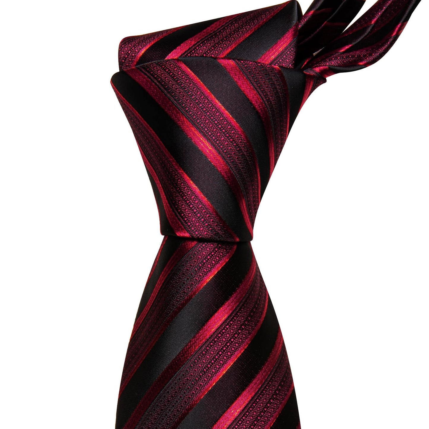 Barry.Wang Stripe Men Ties Set Classic WOVEN Necktie with Handkerchief Cufflinks Formal