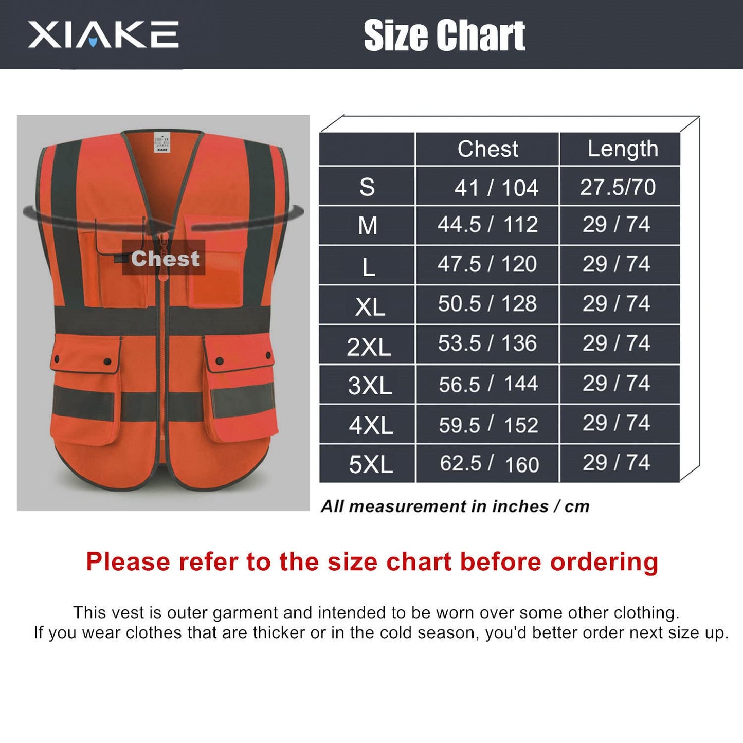 XIAKE Multiple Pockets Class 2 High Visibility Reflective Safety Vest Men Women Work Construction Vest Meets ANSI Standards