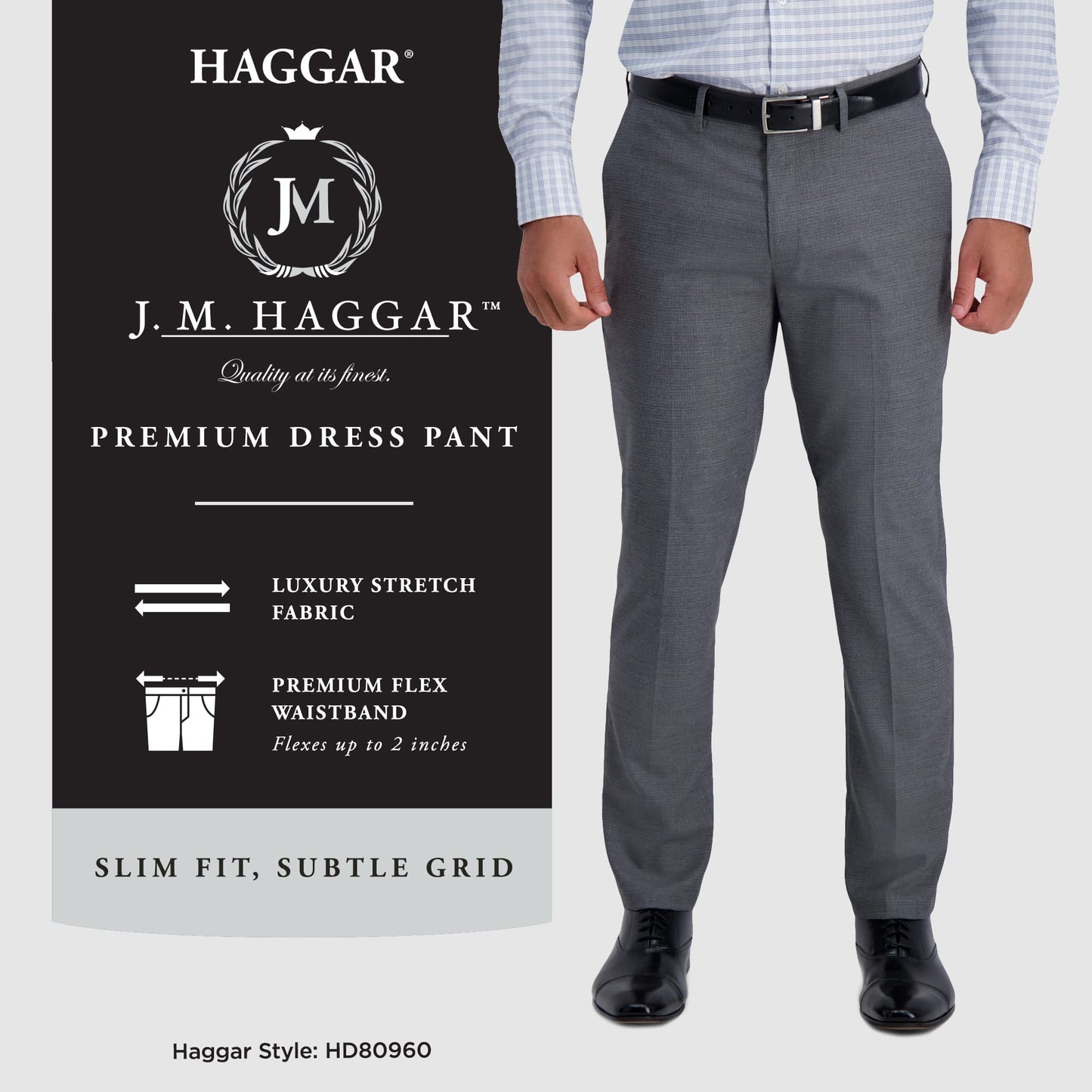 HAGGAR Mens 4 Way Stretch Slim Fit Flat Front Dress Pant