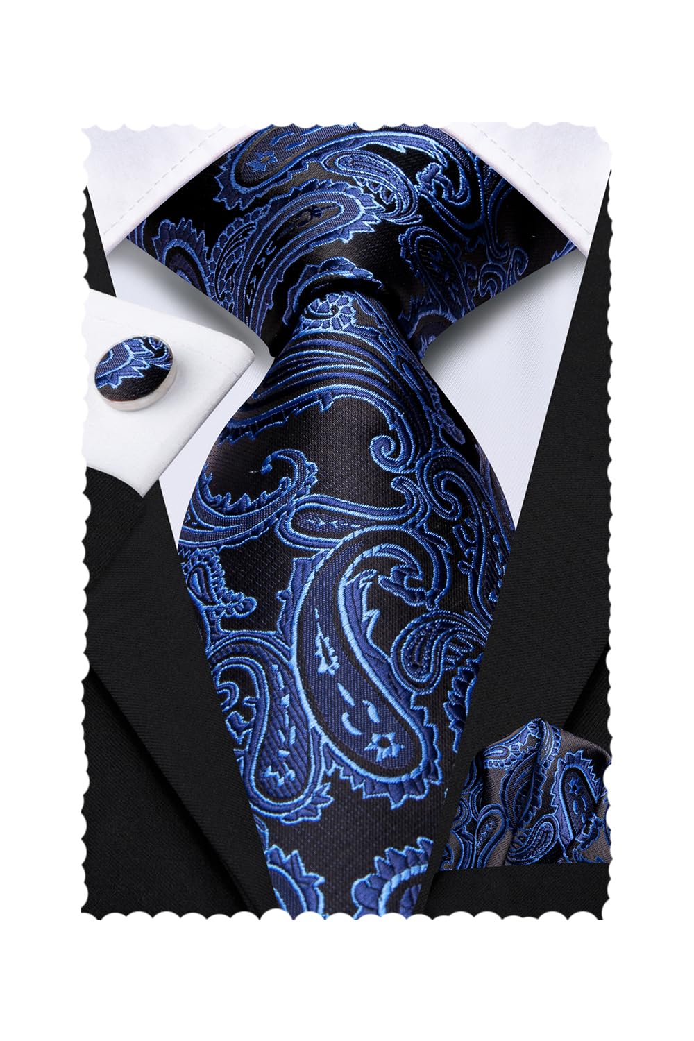 Hi-Tie Silk Paisley Ties for Men Necktie Pocket Square Cufflinks Set Foral Tie Sets Formal Business