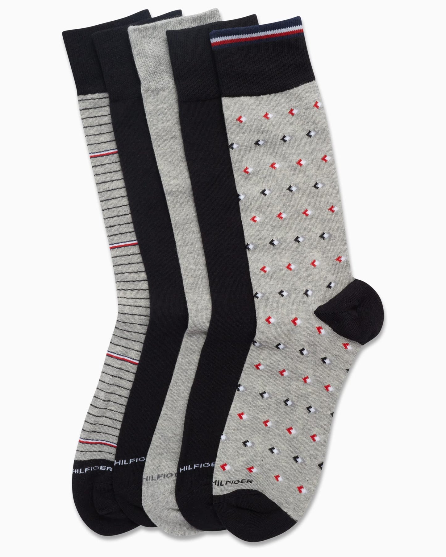 Tommy Hilfiger Men's Dress Socks - 5 Pack Lightweight Patterned Comfort Crew Socks for Men - Mens Long Work Socks (Size 7-12)