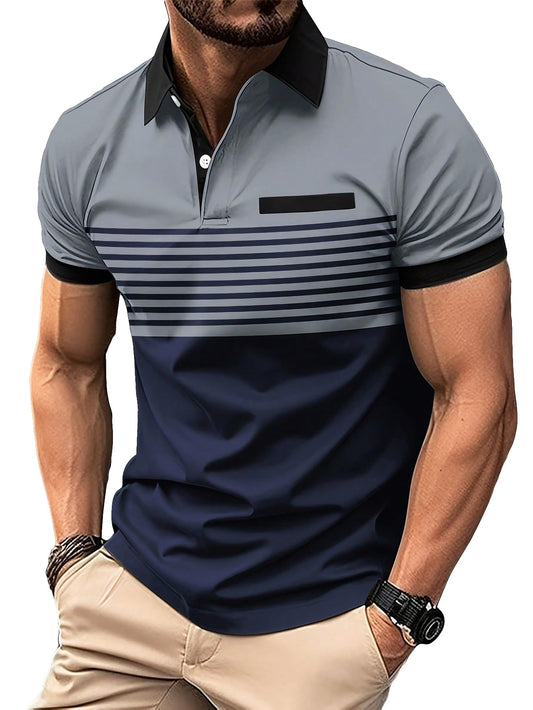 SOLY HUX Men's Golf Polo Shirts Short Sleeve Collar Tennis Shirt Color Block Striped Work T-Shirt