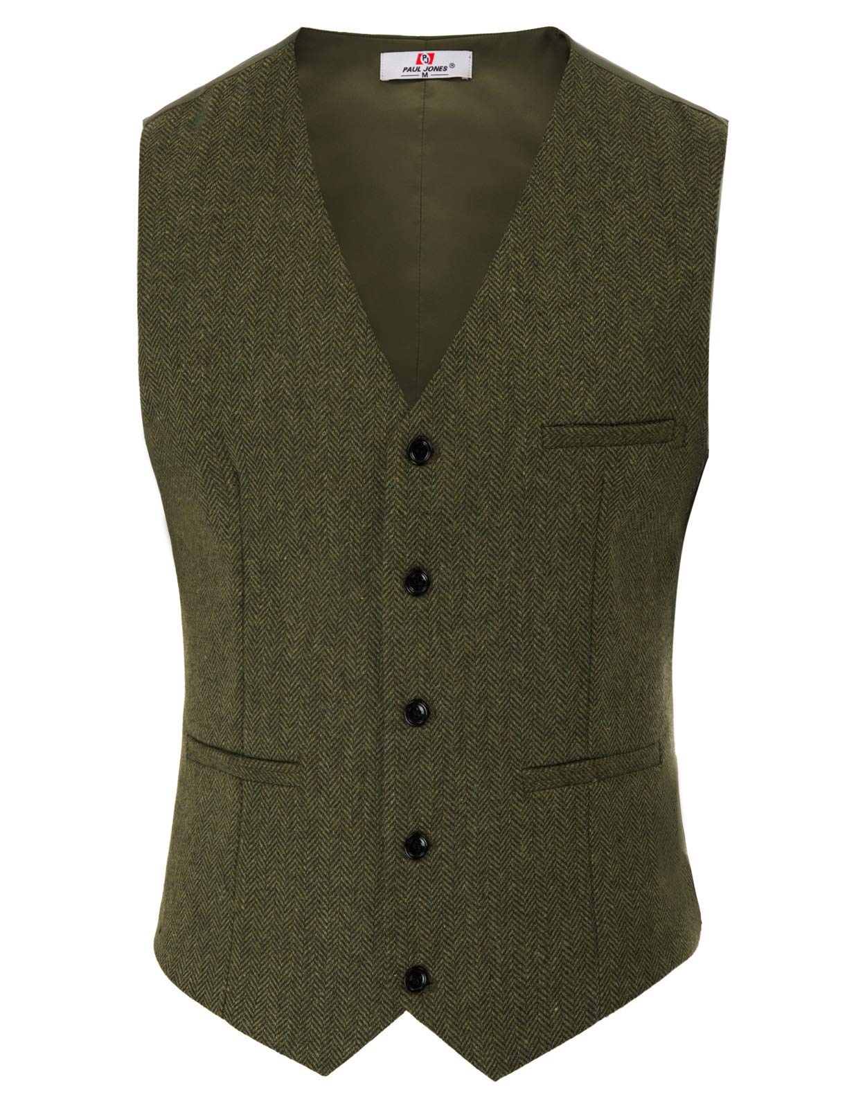 PJ PAUL JONES Men's Herringbone Tweed Suit Vest Casual Wool Blend Waistcoat