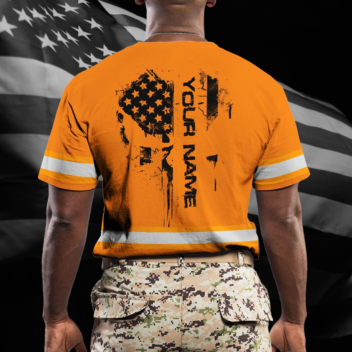 Color US Flag Skull High Visibility Shirt for Men Custom Name Safety Shirts Workwear for Patriotic, Runners