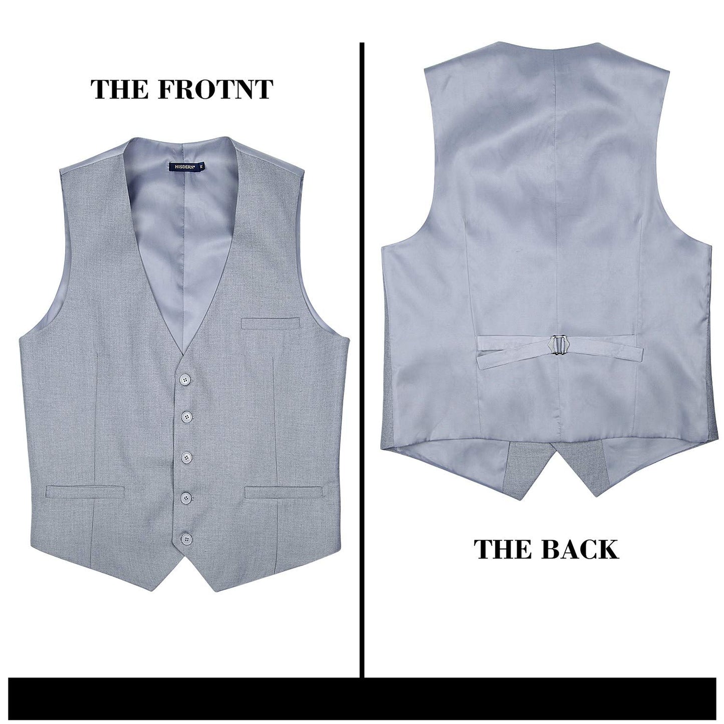 HISDERN Men's Suit Vest Business Formal Dress Waistcoat Vest with 3 Pockets for Suit or Tuxedo