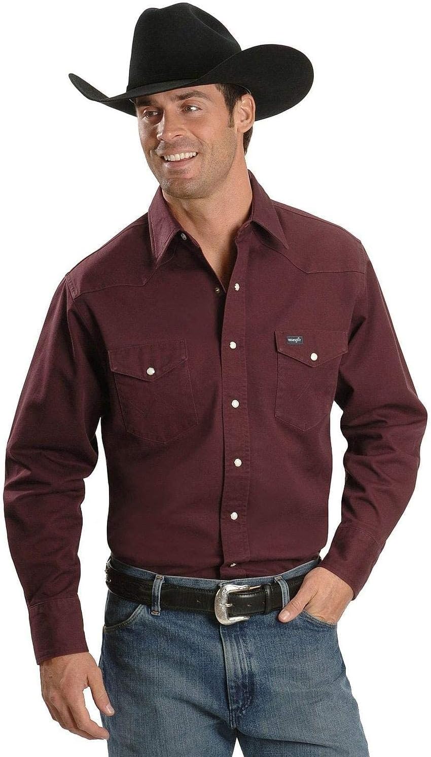 Wrangler Mens Cowboy Cut Firm Finish Long Sleeve Western Snap Solid Work Shirt