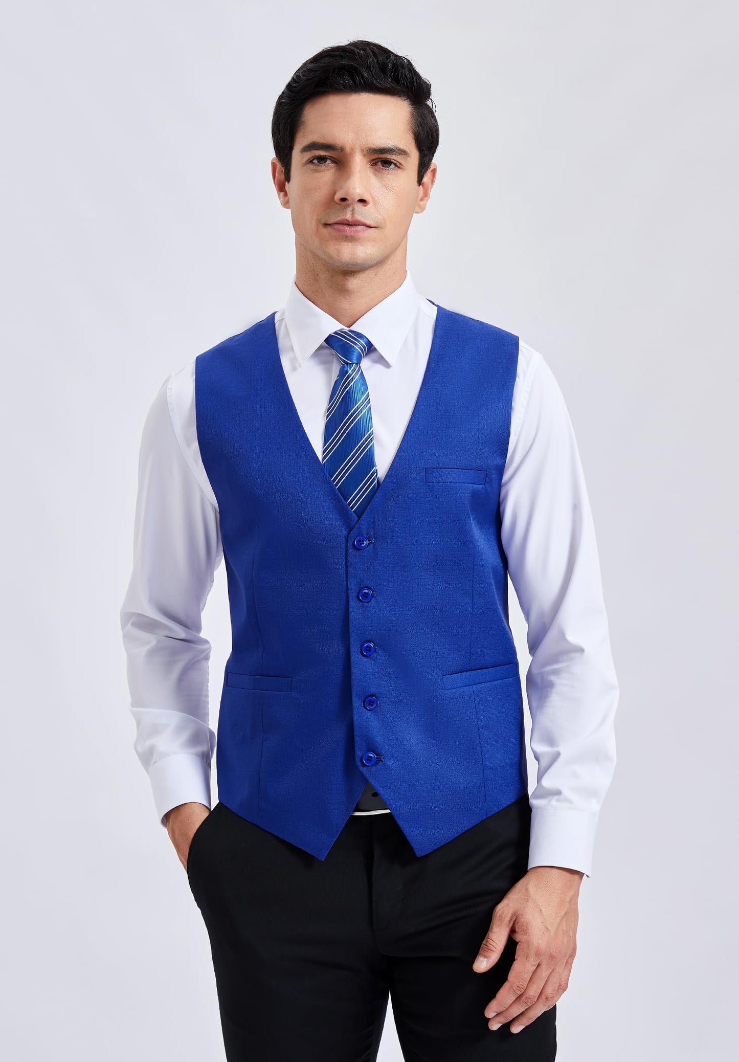 HISDERN Men's Suit Vest Business Plaid Formal Dress Waistcoat Slim Fit Vests for Men with 3 Pocket for Suit or Tuxedo