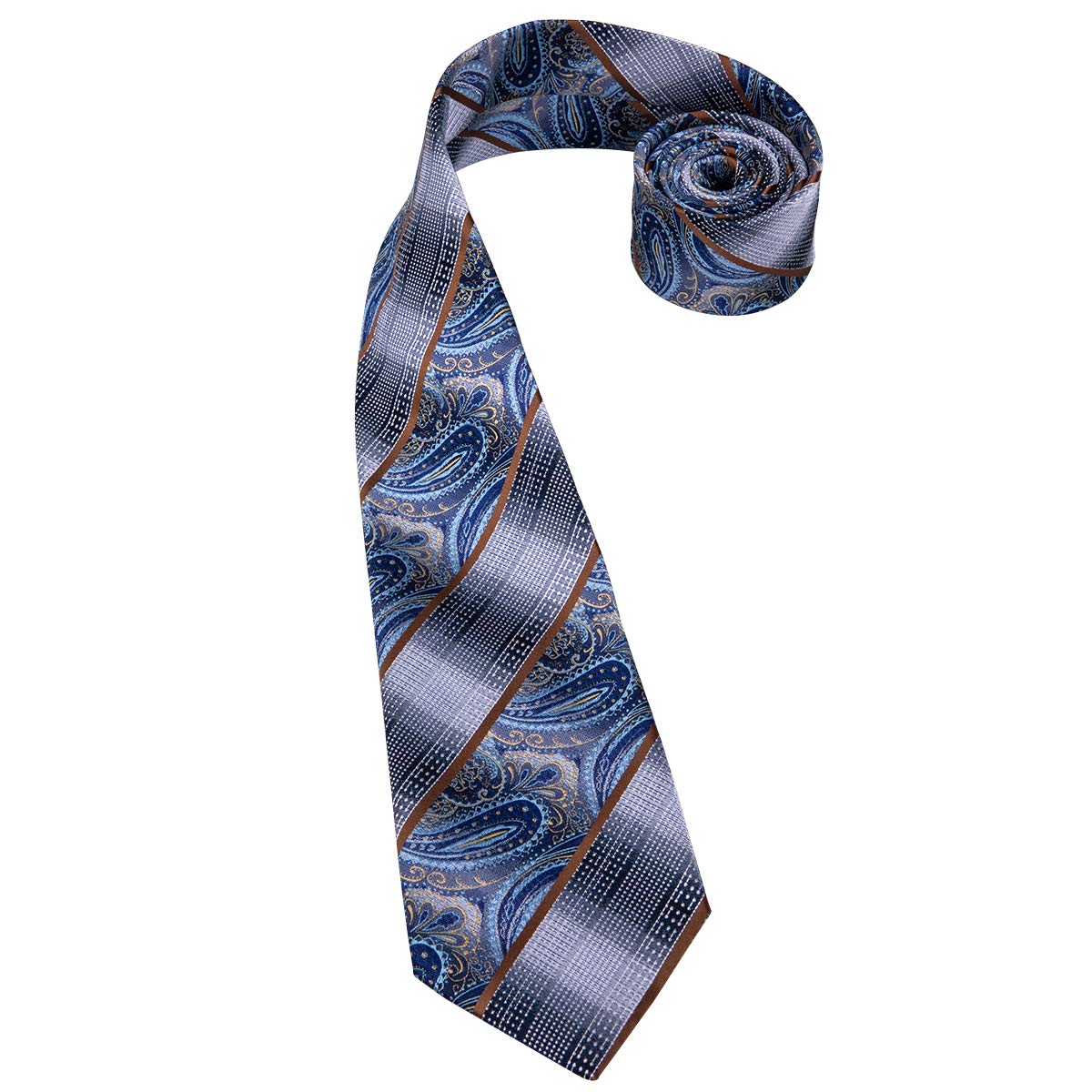 Dubulle Mens Paisley Striped Tie Silk Mens Necktie and PocketSquare Cufflinks Set Wedding Fomral Party