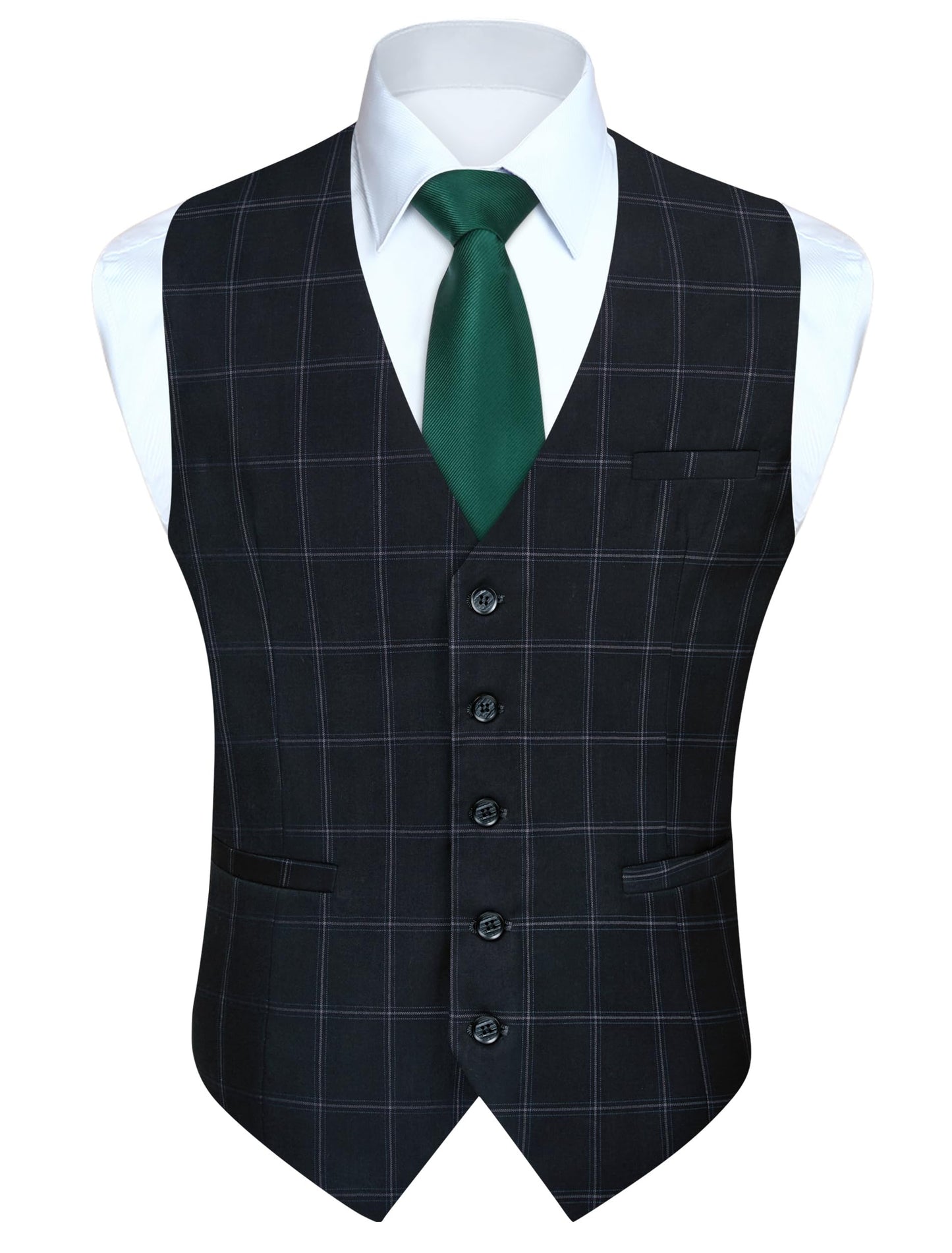 HISDERN Men's Suit Vest Business Plaid Formal Dress Waistcoat Slim Fit Vests for Men with 3 Pocket for Suit or Tuxedo