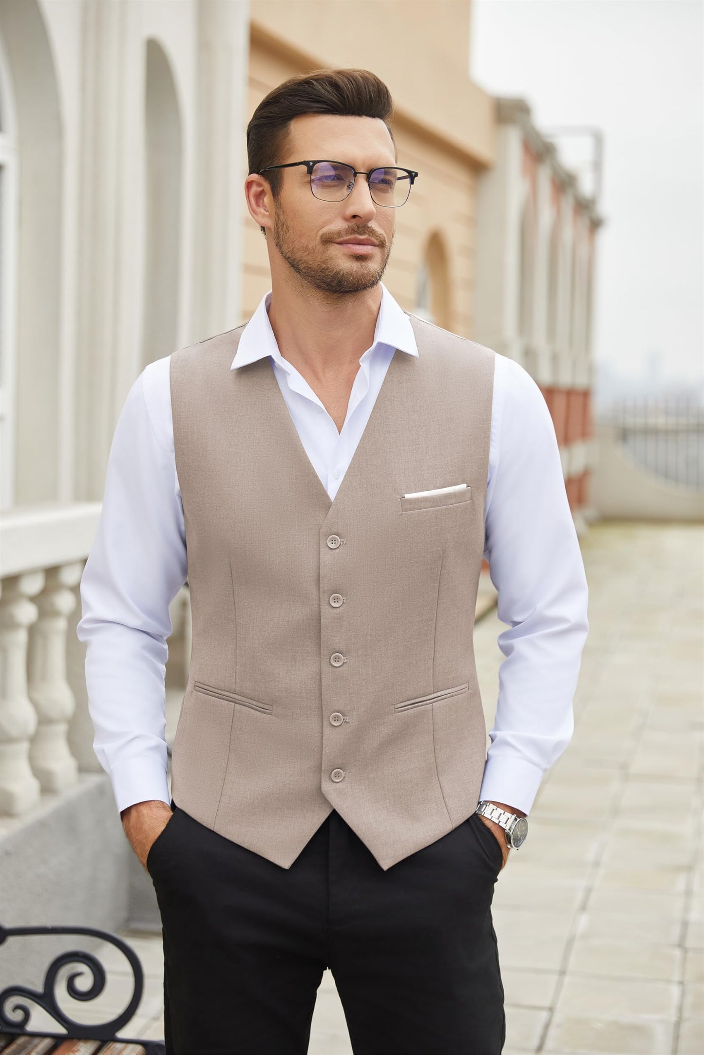 COOFANDY Men's Casual Dress Suit Vest Slim Fit Business Formal Waistcoat Vest