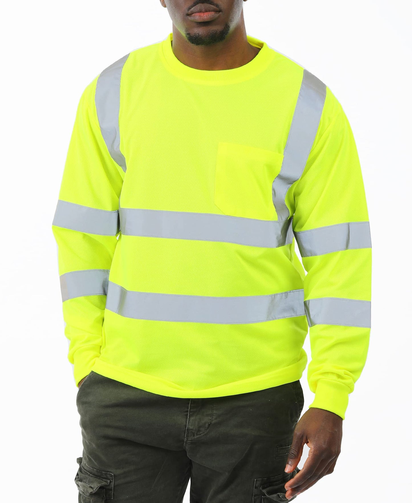 Hi Vis T Shirt Class 3 High Visibility Shirts for Men Safety Shirts with Reflective Strips and Pocket Breathable Construction Work Mesh Short Sleeve Yellow XL