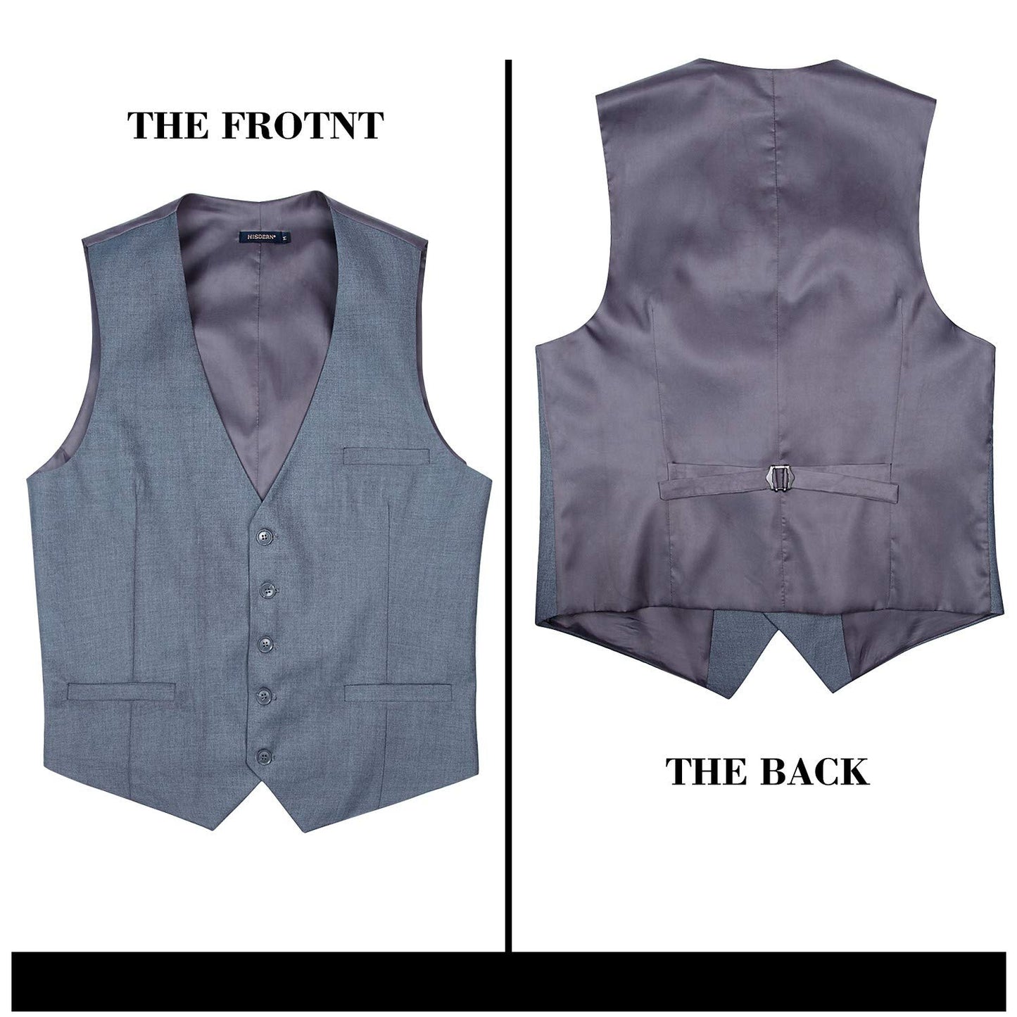 HISDERN Men's Suit Vest Business Formal Dress Waistcoat Vest with 3 Pockets for Suit or Tuxedo