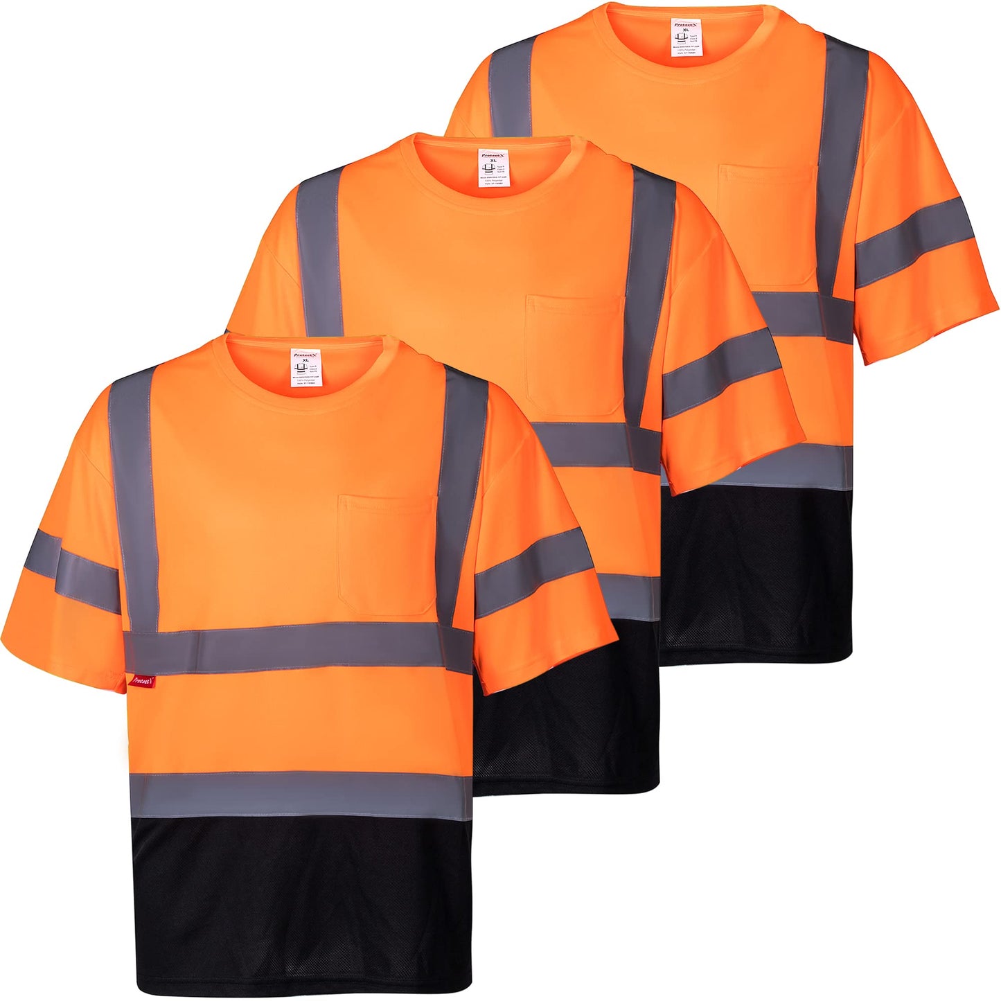 ProtectX High Visibility Short Sleeve Reflective Safety T-Shirt, Men's Heavy Duty Breathable Hi Vis Shirts, Class 2 Type R