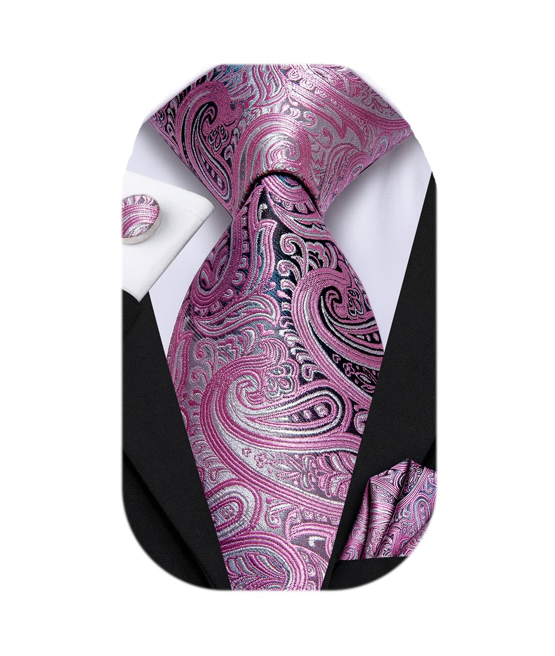 Dubulle Mens Tie Set Solid Paisley Silk Striped Necktie for Men with Cufflinks Tie and Pocket Square