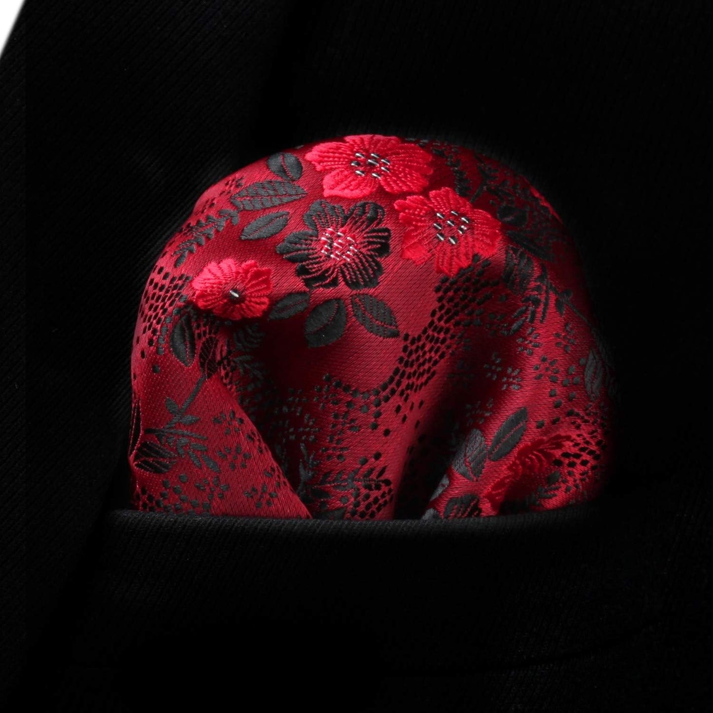 Men Floral Ties Woven Classic 3.4" NeckTie Set Formal Tie Pocket Square for Wedding with Handkerchief