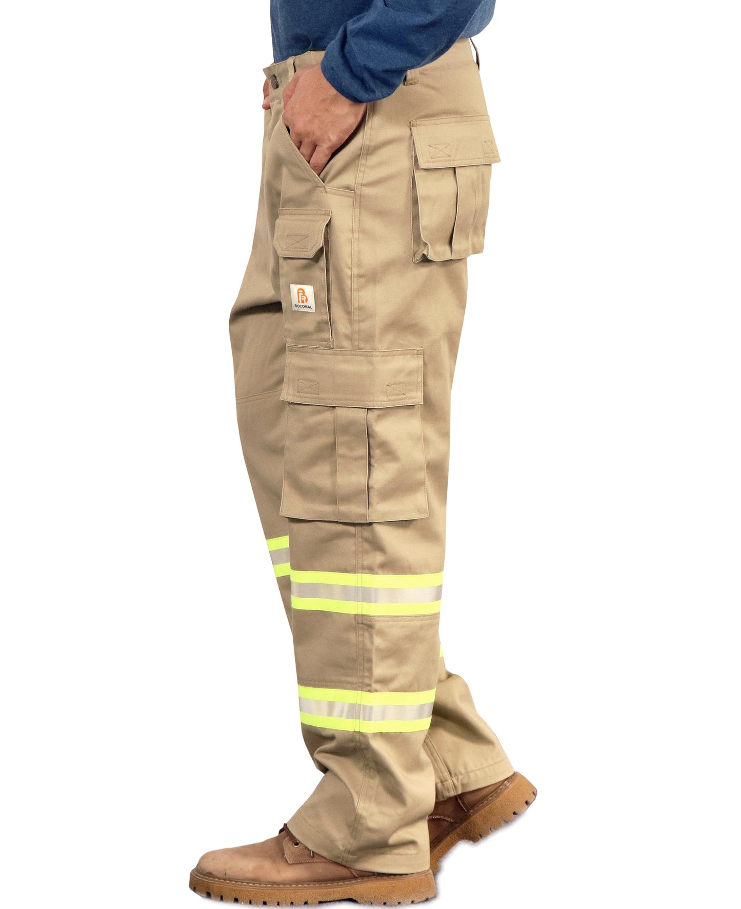 BOCOMAL FR Pants High Visibility Cargo Pockets Flame Resistant Hi-Vis Workwear Water & Oil Repellent Finish