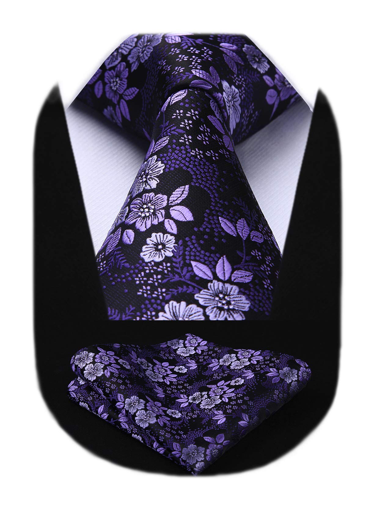 Men Floral Ties Woven Classic 3.4" NeckTie Set Formal Tie Pocket Square for Wedding with Handkerchief