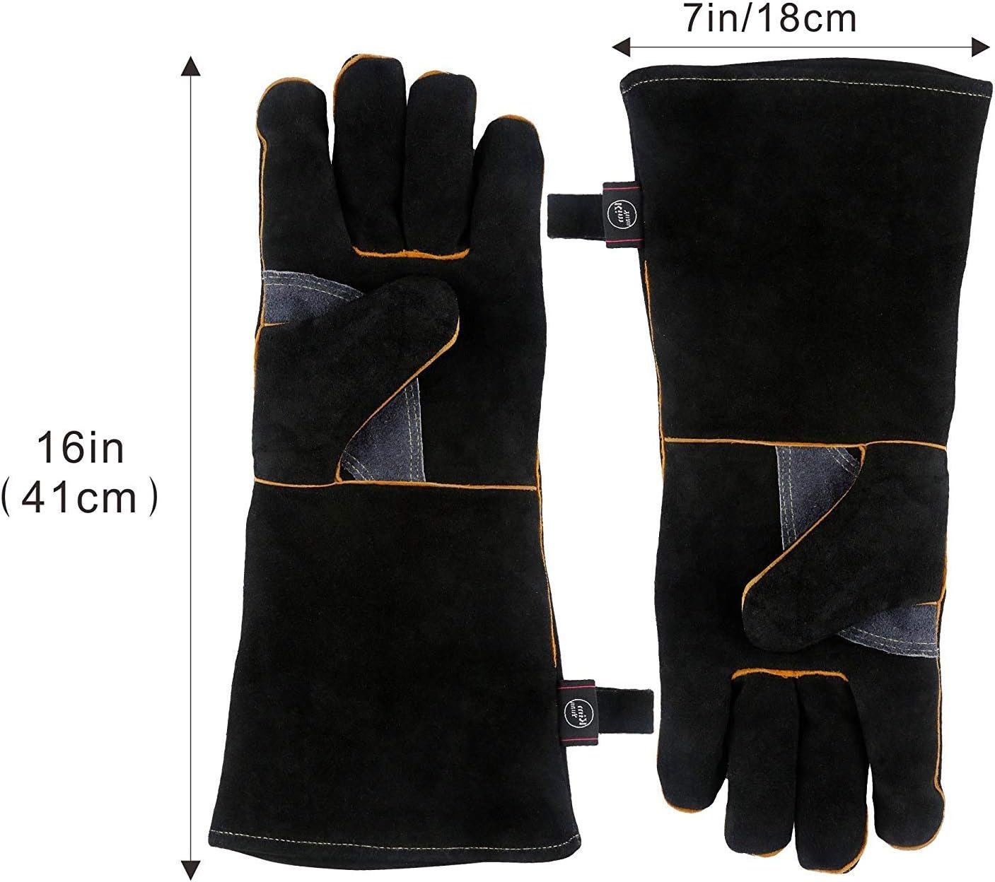 Upgrade KIM YUAN Extreme Heat & Fire Resistant Gloves Leather with Kevlar Stitching,Mitts Perfect for Fireplace, Stove, Oven, Grill, Welding, BBQ, Mig, Pot Holder, Animal Handling 16in up to 932 °F