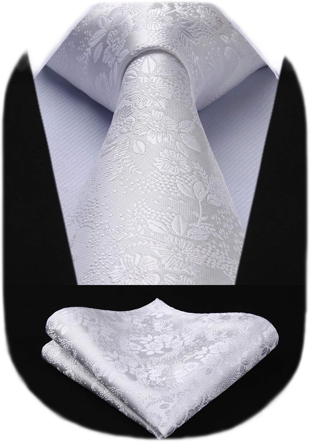 Men Floral Ties Woven Classic 3.4" NeckTie Set Formal Tie Pocket Square for Wedding with Handkerchief