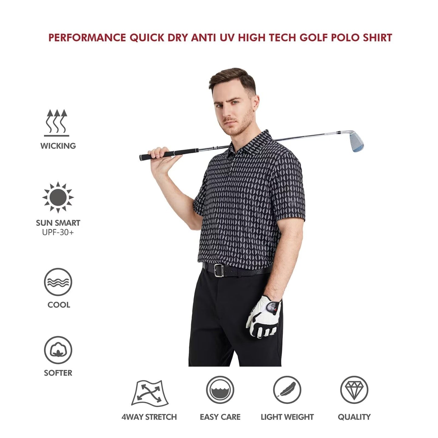 Men's Golf Polo Shirts Short Sleeve Striped Performance Moisture Wicking Dry Fit Golf Shirts for Men