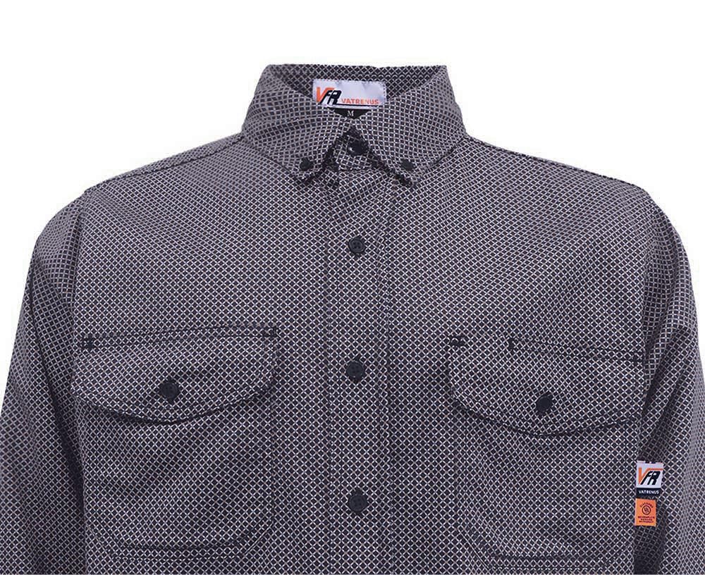 FR Shirts for Men Print Plaid 6.5oz Flame Resistant 100% Cotton Men's Pre-Washed Fire Retardant Work Shirt