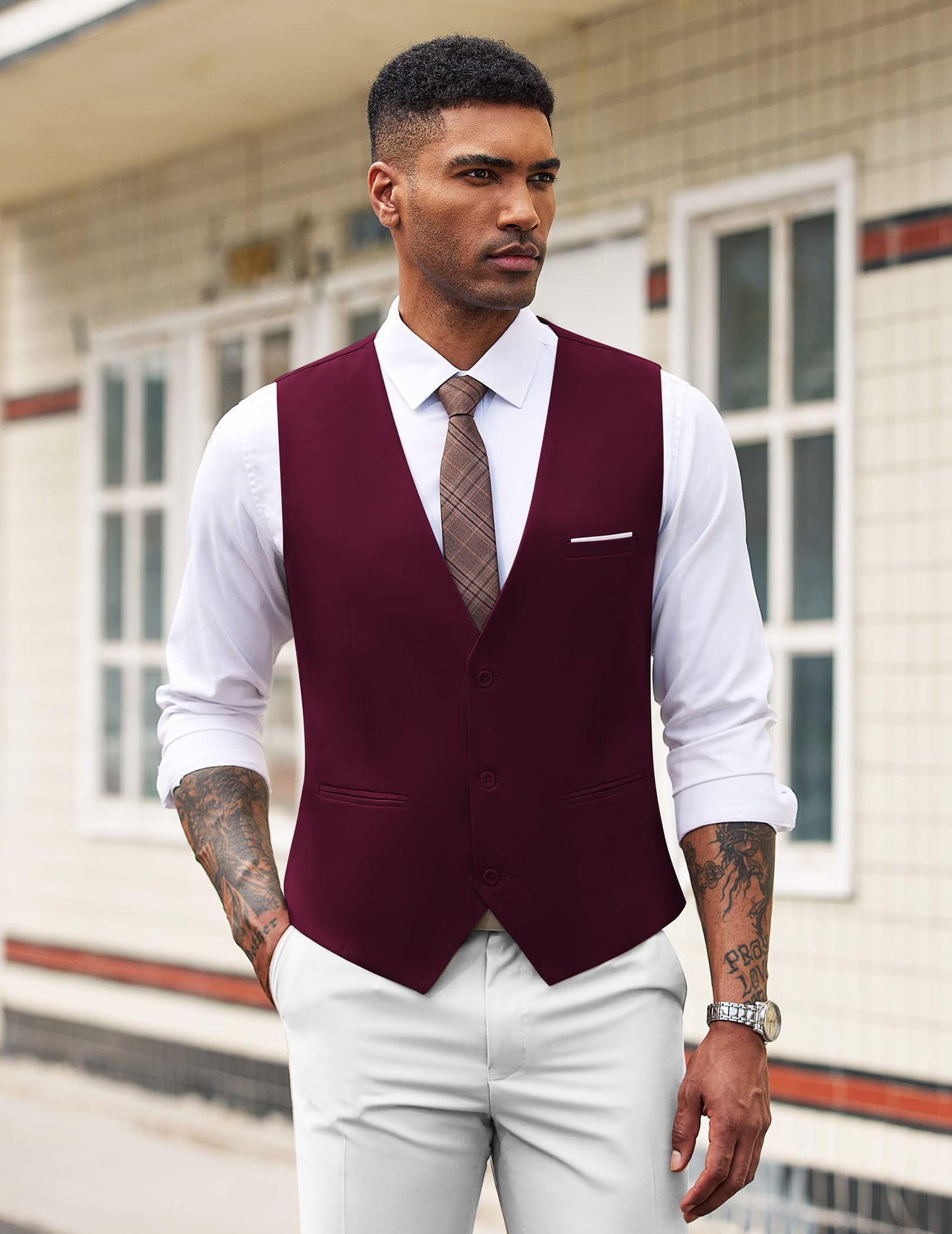 COOFANDY Men's Formal Suit Vest Slim Fit Casual Business Dress Waistcoat Vest