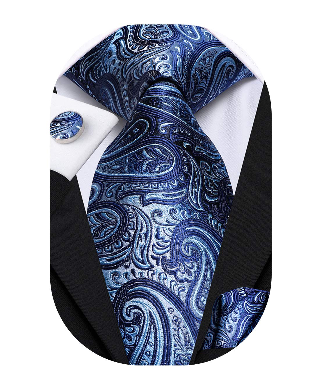 Hi-Tie Silk Paisley Ties for Men Necktie Pocket Square Cufflinks Set Foral Tie Sets Formal Business