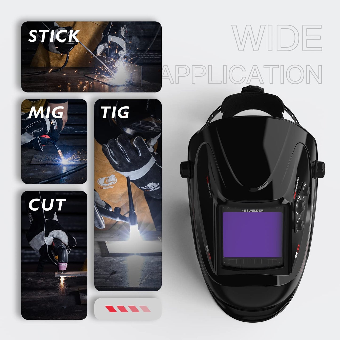 YESWELDER Large Viewing Screen 3.93"X3.66" True Color Solar Power Auto Darkening Welding Helmet, 4 Arc Sensor Wide Shade 4/5-9/9-13 for TIG MIG Arc Weld Grinding Welder Mask LYG-M800H-Q