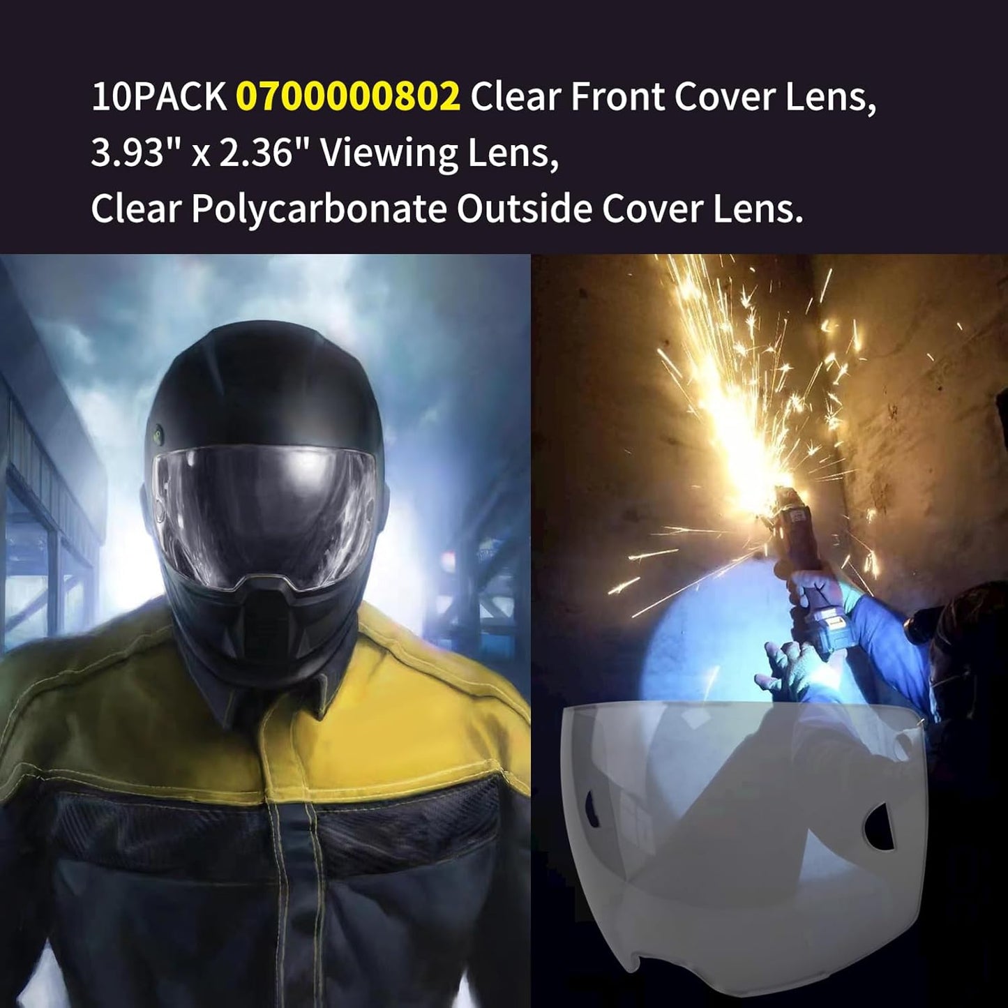 10 PACK 0700000802 Clear Front Cover Lens, Polycarbonate Outside Cover Lens, 3.93" x 2.36" Viewing Lens, A50 Welding Helmet Cover Lens, Compatible with ESAB 0700000800 Sentinel A50 Welding Helmet